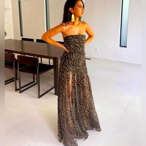 Women Tube Dress Tiger Stripe Maxi Dress Strapless Large